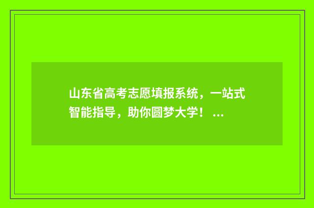 山东省高考志愿填报系统，一站式智能指导，助你圆梦大学！ 山东高考综合评价招生