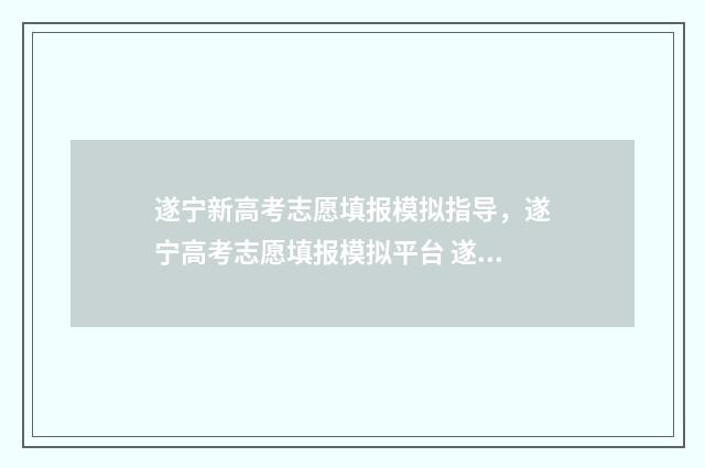 遂宁新高考志愿填报模拟指导，遂宁高考志愿填报模拟平台 遂宁招生考试网高考志愿填报入口