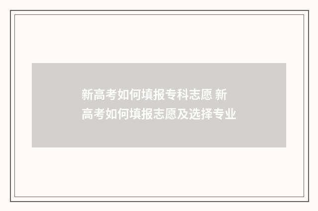 新高考如何填报专科志愿 新高考如何填报志愿及选择专业