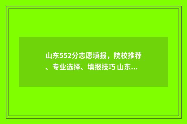 山东552分志愿填报，院校推荐、专业选择、填报技巧 山东高考成绩552分在本省能上什么大学