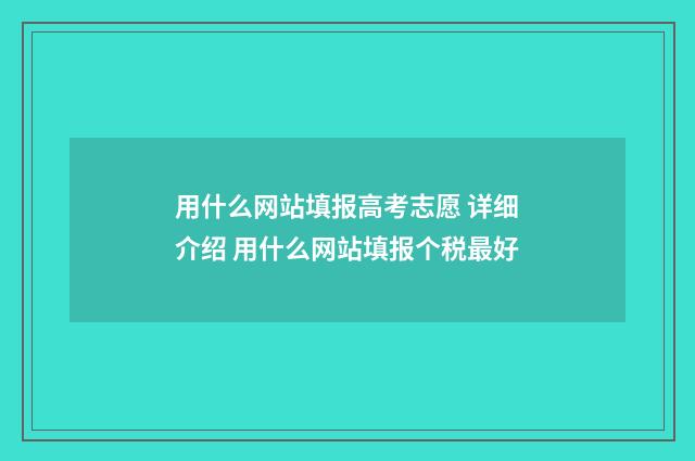 用什么网站填报高考志愿 详细介绍 用什么网站填报个税最好