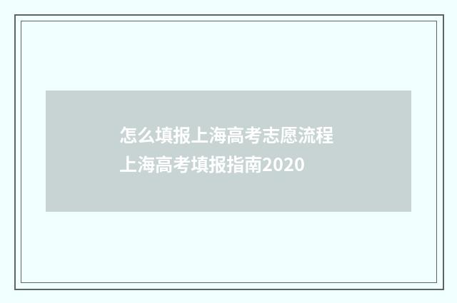 怎么填报上海高考志愿流程 上海高考填报指南2020