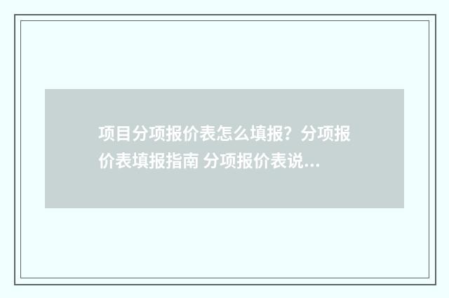 项目分项报价表怎么填报？分项报价表填报指南 分项报价表说明怎么弄