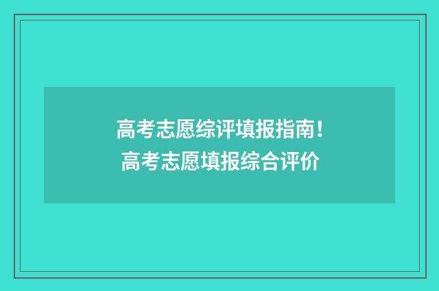 高考志愿综评填报指南！ 高考志愿填报综合评价