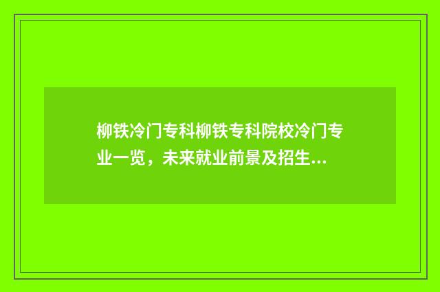 柳铁冷门专科柳铁专科院校冷门专业一览，未来就业前景及招生情况解读 柳铁什么专业性价比高