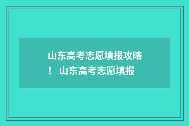 山东高考志愿填报攻略！ 山东高考志愿填报
