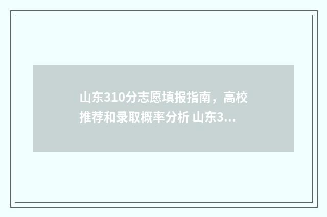 山东310分志愿填报指南，高校推荐和录取概率分析 山东310分能上什么专科学校