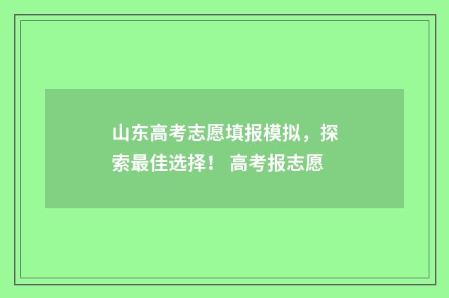 山东高考志愿填报模拟，探索最佳选择！ 高考报志愿