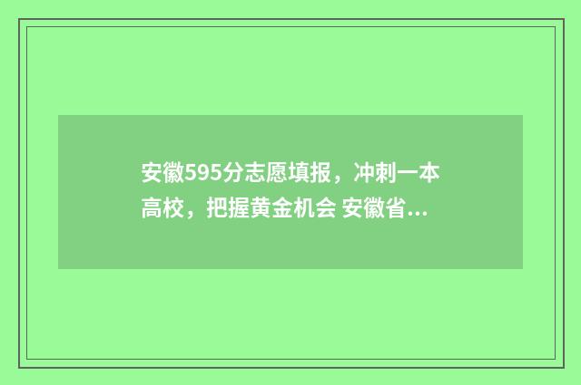 安徽595分志愿填报，冲刺一本高校，把握黄金机会 安徽省高考分数592能上985吗
