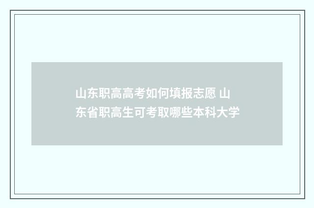 山东职高高考如何填报志愿 山东省职高生可考取哪些本科大学
