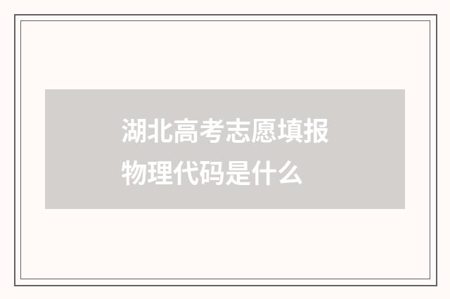 湖北高考志愿填报物理代码是什么