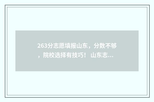 263分志愿填报山东，分数不够，院校选择有技巧！ 山东志愿填报投档比例