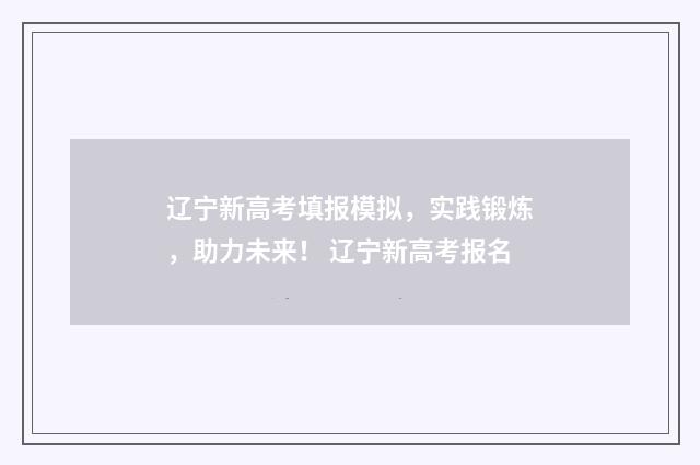 辽宁新高考填报模拟，实践锻炼，助力未来！ 辽宁新高考报名
