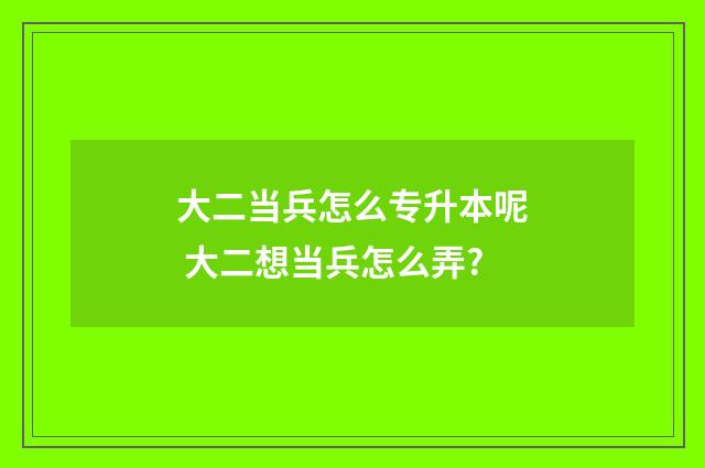 大二当兵怎么专升本呢 大二想当兵怎么弄?