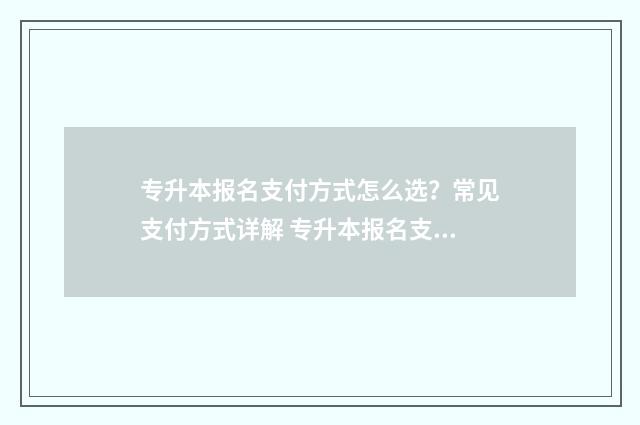 专升本报名支付方式怎么选？常见支付方式详解 专升本报名支付页面