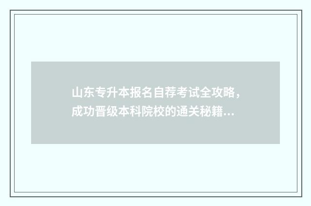 山东专升本报名自荐考试全攻略，成功晋级本科院校的通关秘籍 山东专升本报名官网