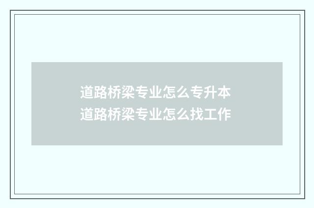 道路桥梁专业怎么专升本 道路桥梁专业怎么找工作