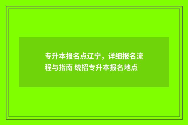 专升本报名点辽宁，详细报名流程与指南 统招专升本报名地点