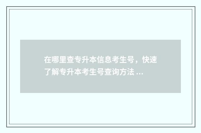 在哪里查专升本信息考生号，快速了解专升本考生号查询方法 在哪里查专升本报考消息