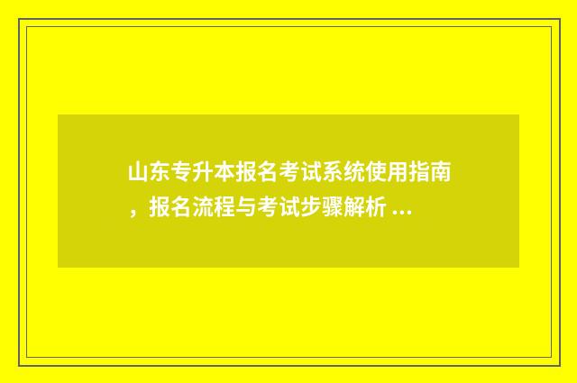 山东专升本报名考试系统使用指南，报名流程与考试步骤解析 山东专升本报名人数
