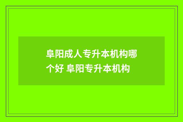 阜阳成人专升本机构哪个好 阜阳专升本机构