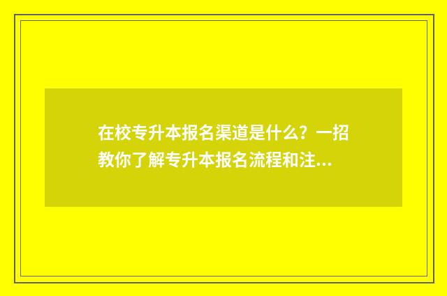 在校专升本报名渠道是什么？一招教你了解专升本报名流程和注意事项 在校专升本报名时间2025