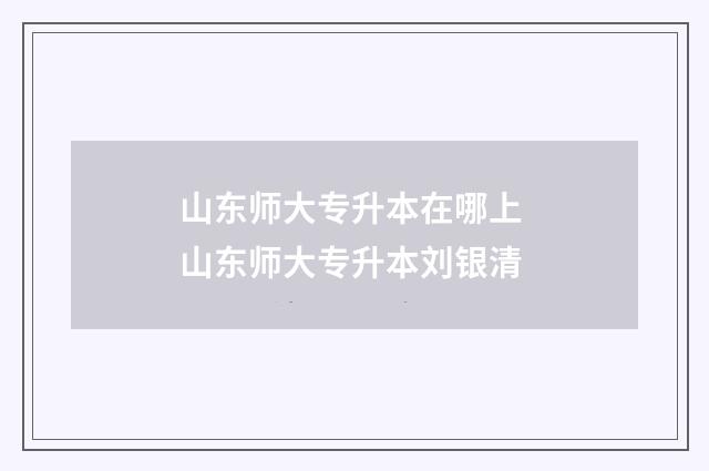 山东师大专升本在哪上 山东师大专升本刘银清