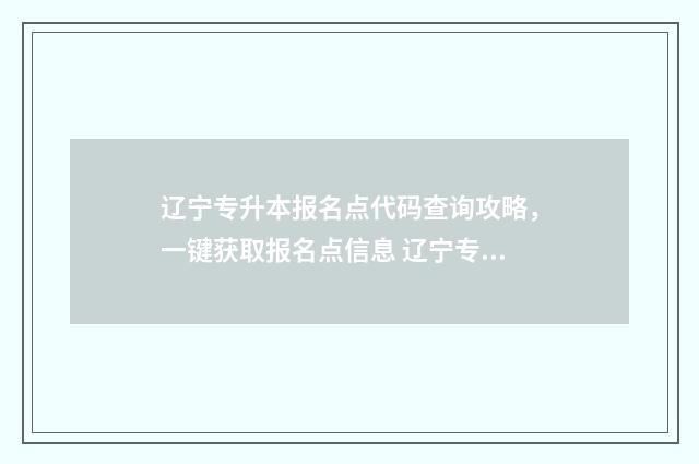 辽宁专升本报名点代码查询攻略，一键获取报名点信息 辽宁专升本报名入口官网2025