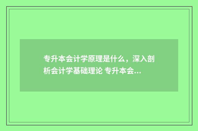 专升本会计学原理是什么，深入剖析会计学基础理论 专升本会计学原理是什么
