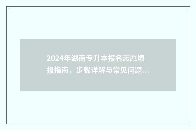 2024年湖南专升本报名志愿填报指南，步骤详解与常见问题解答 2024年湖南专升本录取情况