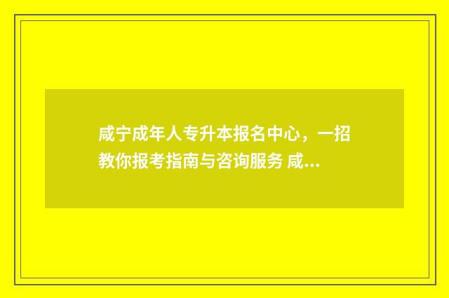 咸宁成年人专升本报名中心，一招教你报考指南与咨询服务 咸宁成人大专
