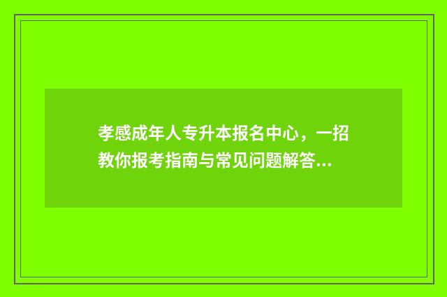 孝感成年人专升本报名中心，一招教你报考指南与常见问题解答 孝感成人学技术的学校