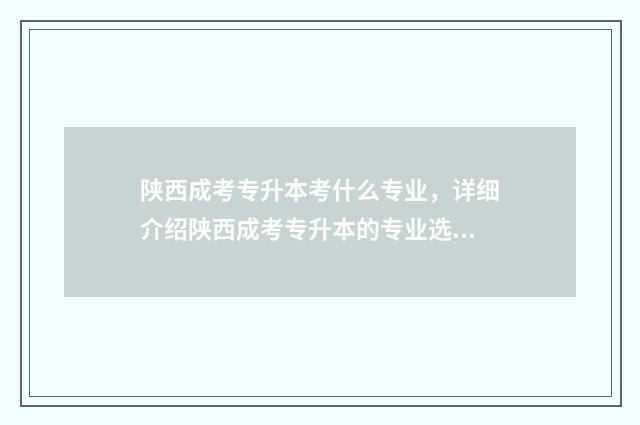 陕西成考专升本考什么专业，详细介绍陕西成考专升本的专业选择 陕西成考专升本成绩查询