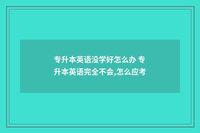 专升本英语没学好怎么办 专升本英语完全不会,怎么应考