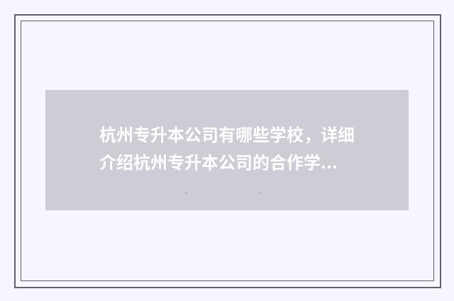 杭州专升本公司有哪些学校，详细介绍杭州专升本公司的合作学校 杭州专升本机构排行