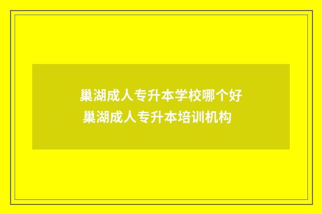 巢湖成人专升本学校哪个好 巢湖成人专升本培训机构