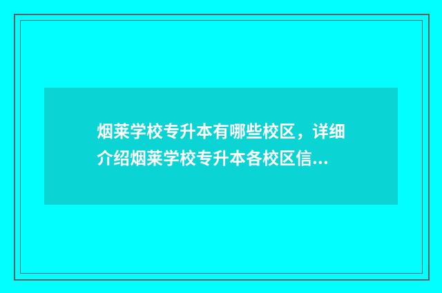 烟莱学校专升本有哪些校区，详细介绍烟莱学校专升本各校区信息 专升本烟台学校