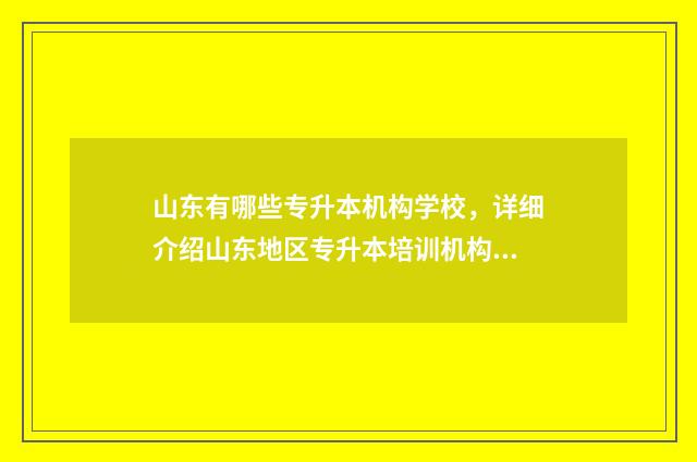 山东有哪些专升本机构学校，详细介绍山东地区专升本培训机构 山东有哪些专升本公办院校