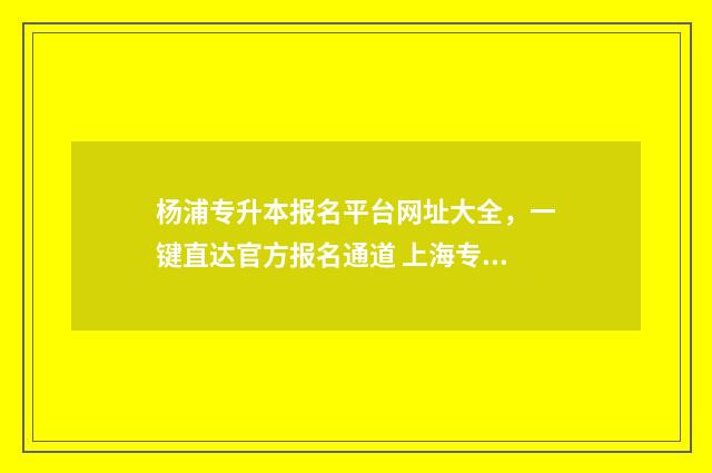 杨浦专升本报名平台网址大全，一键直达官方报名通道 上海专升本网上报名流程
