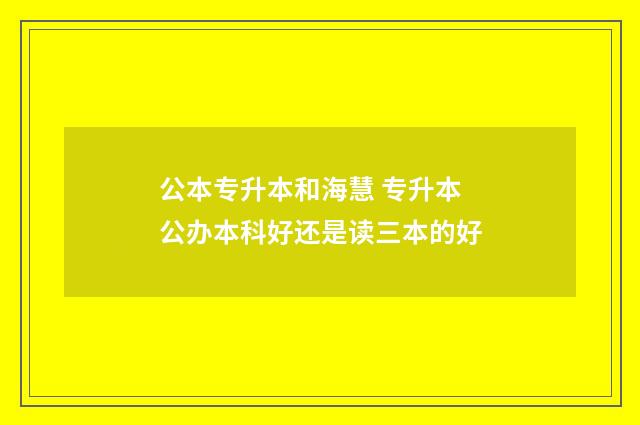 公本专升本和海慧 专升本公办本科好还是读三本的好