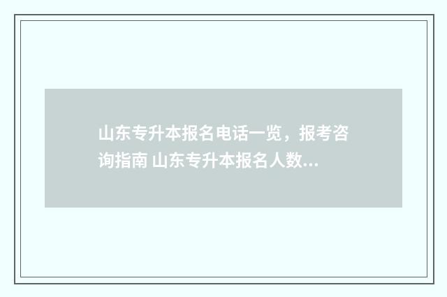 山东专升本报名电话一览，报考咨询指南 山东专升本报名人数2024