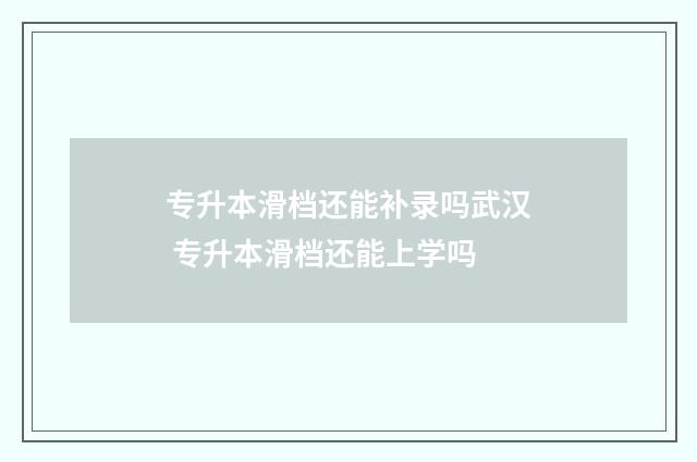 专升本滑档还能补录吗武汉 专升本滑档还能上学吗