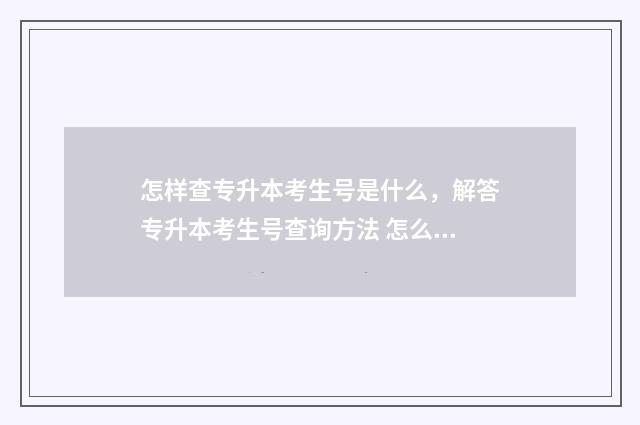 怎样查专升本考生号是什么，解答专升本考生号查询方法 怎么查专升本考什么