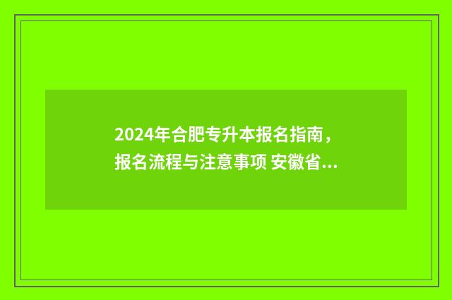 2024年合肥专升本报名指南，报名流程与注意事项 安徽省合肥市专升本考试时间