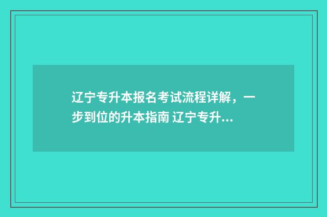 辽宁专升本报名考试流程详解，一步到位的升本指南 辽宁专升本报名流程