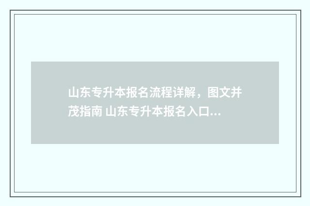 山东专升本报名流程详解，图文并茂指南 山东专升本报名入口官网2024报名时间