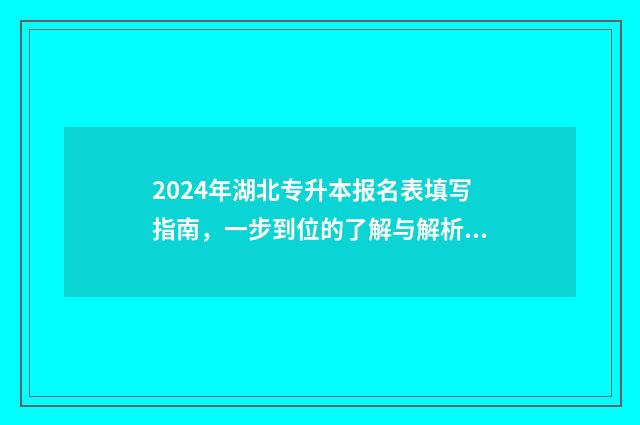 2024年湖北专升本报名表填写指南，一步到位的了解与解析 2024年湖北专升本考试官网