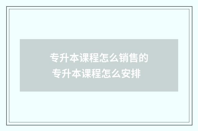 专升本课程怎么销售的 专升本课程怎么安排