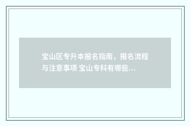 宝山区专升本报名指南，报名流程与注意事项 宝山专科有哪些学校