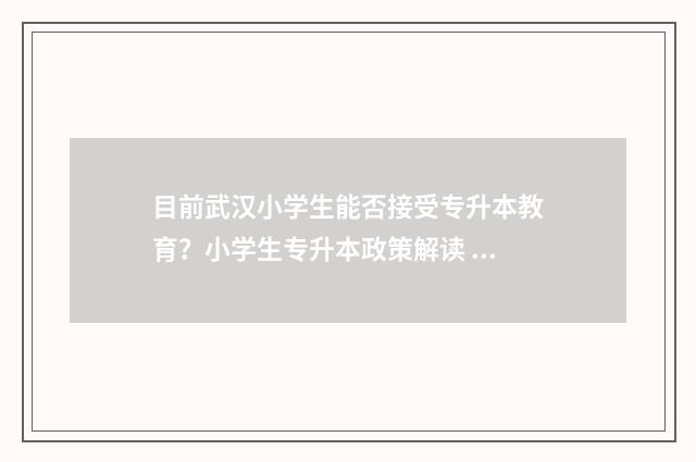 目前武汉小学生能否接受专升本教育？小学生专升本政策解读 目前武汉小学生有多少人